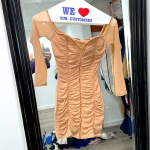 Sexy soft mesh Off shoulder ruched mini dress XS BUT FITS AS A SMALL!
